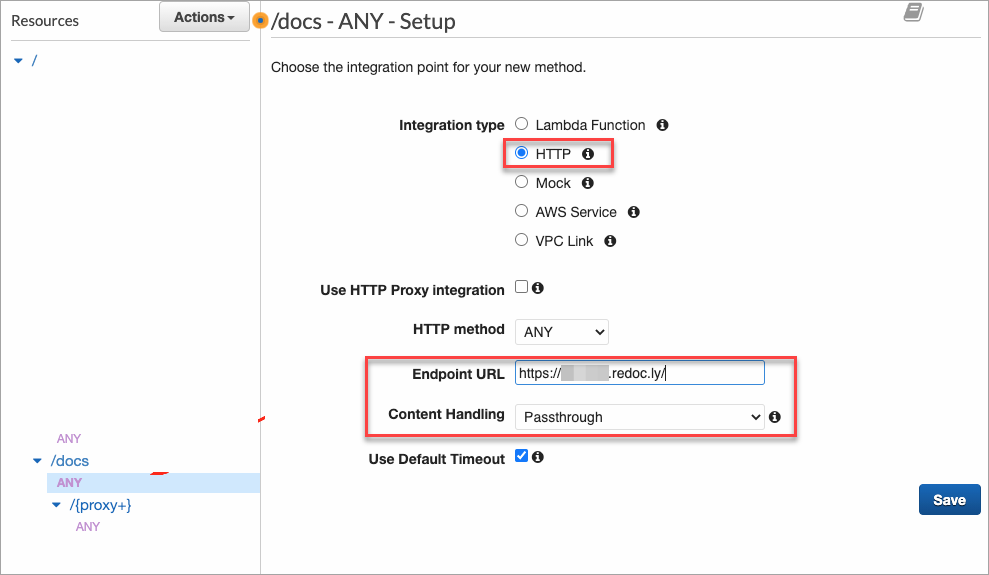 AWS API gateway proxy setup