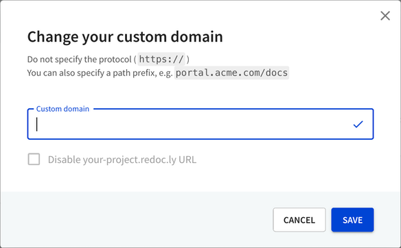 Custom domain configuration dialog