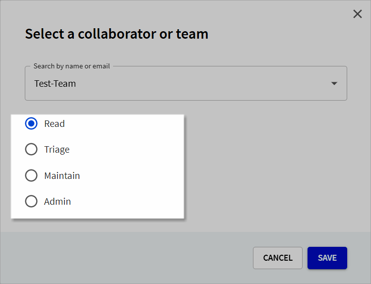Select a collaborator role
