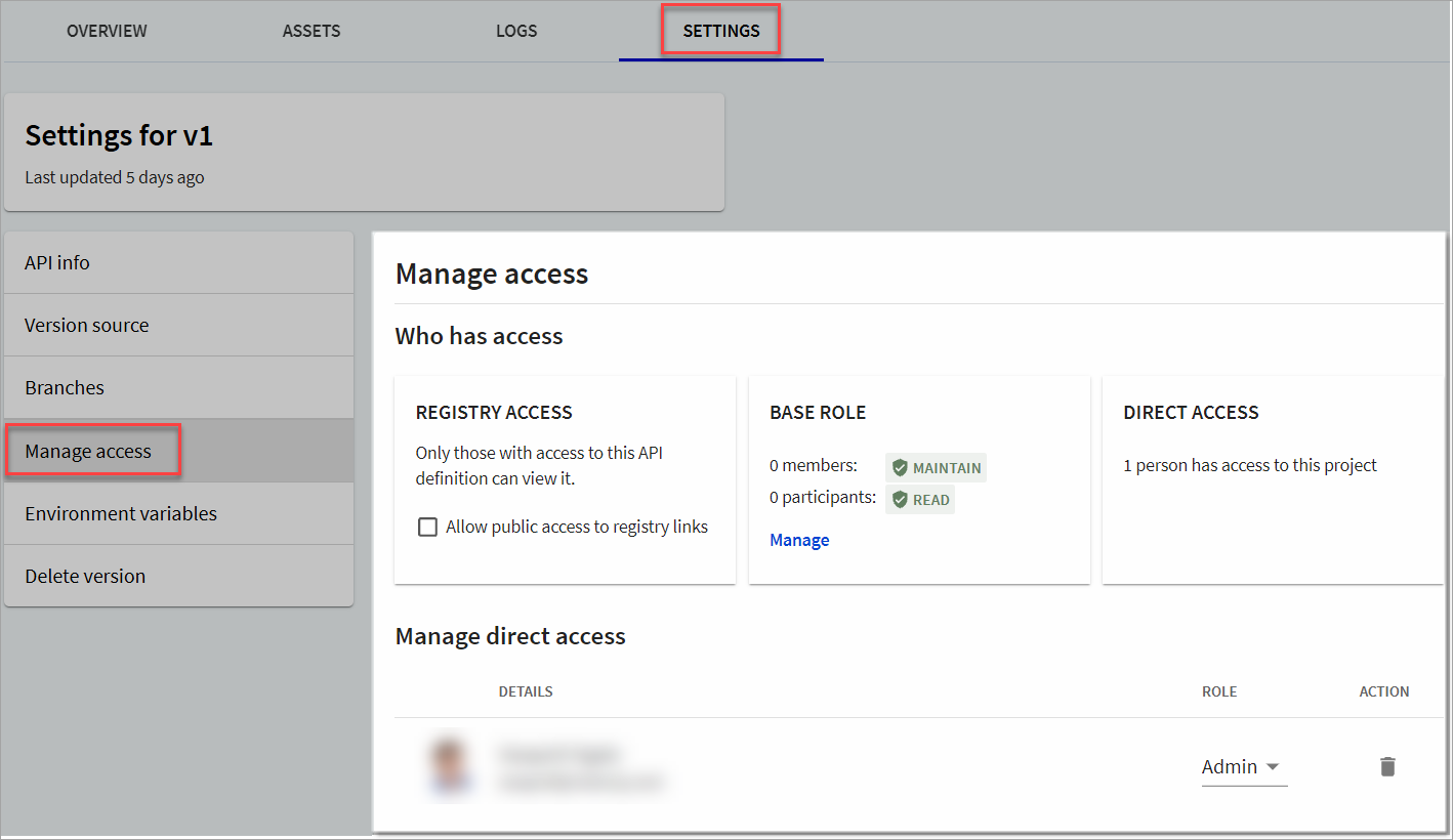Versions - Manage access